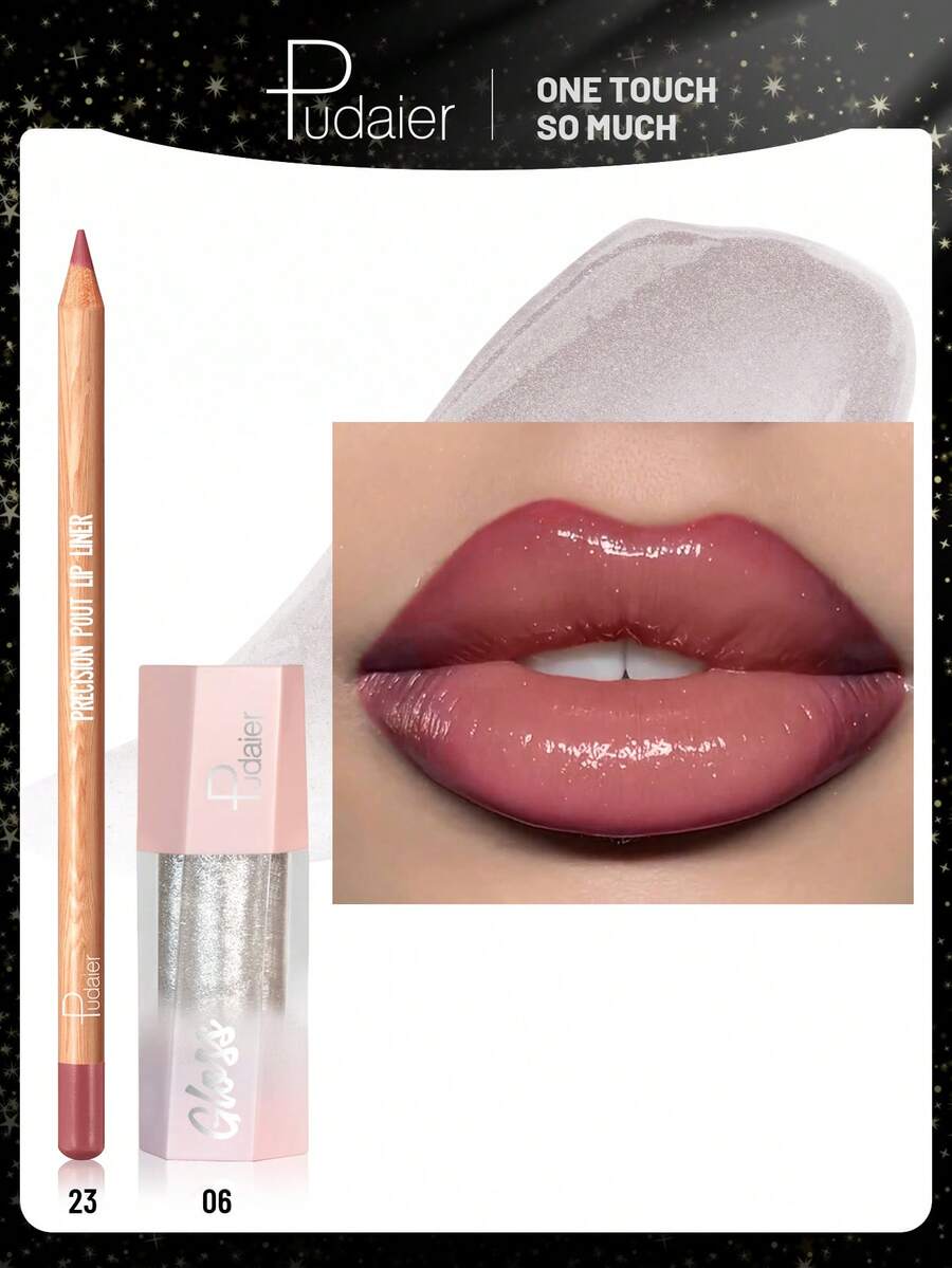 Pudaier 2-Piece Valentine's Day Lip Gift Set: Includes Lip Liner Pencil And Lip Gloss, Suitable For All Skin Tones - 23+06 - View 1