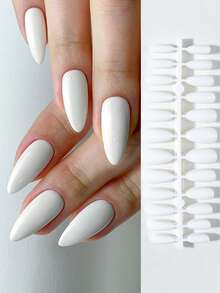 Bộ 5 móng (120 móng) Y2K màu trắng hạnh nhân, móng giả ngắn bằng acrylic, phủ toàn bộ móng, kèm 1 keo dán và 1 dũa móng, thích hợp cho phụ nữ và bé gái sử dụng hàng ngày và dự tiệc. - trắng - Xem 2