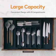 1pc Multifunctional Expandable Drawer Organizer With Adjustable Trays, Used For Organizing Silverware, Cutlery, And Knives With Drawer Dividers, For Kitchen Storage, Kitchen Utensil Accessories, And Can Be Used As Holiday Gifts - màu đen - Xem 6