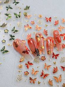 1片5D立体浮雕果冻蝴蝶美甲贴纸 - 金色激光蝴蝶美甲贴花，卡通主题自粘美甲装饰，适用于DIY美甲和足疗 - 紅色 - 查看 6