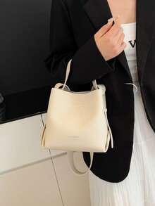 Fashionable Women's Handbag, Minimalist Brown Tote Bucket Bag, PU Material Vintage Commuter Versatile Shoulder Bag, Suitable For Ladies Shopping And Daily Use - Beige - View 2