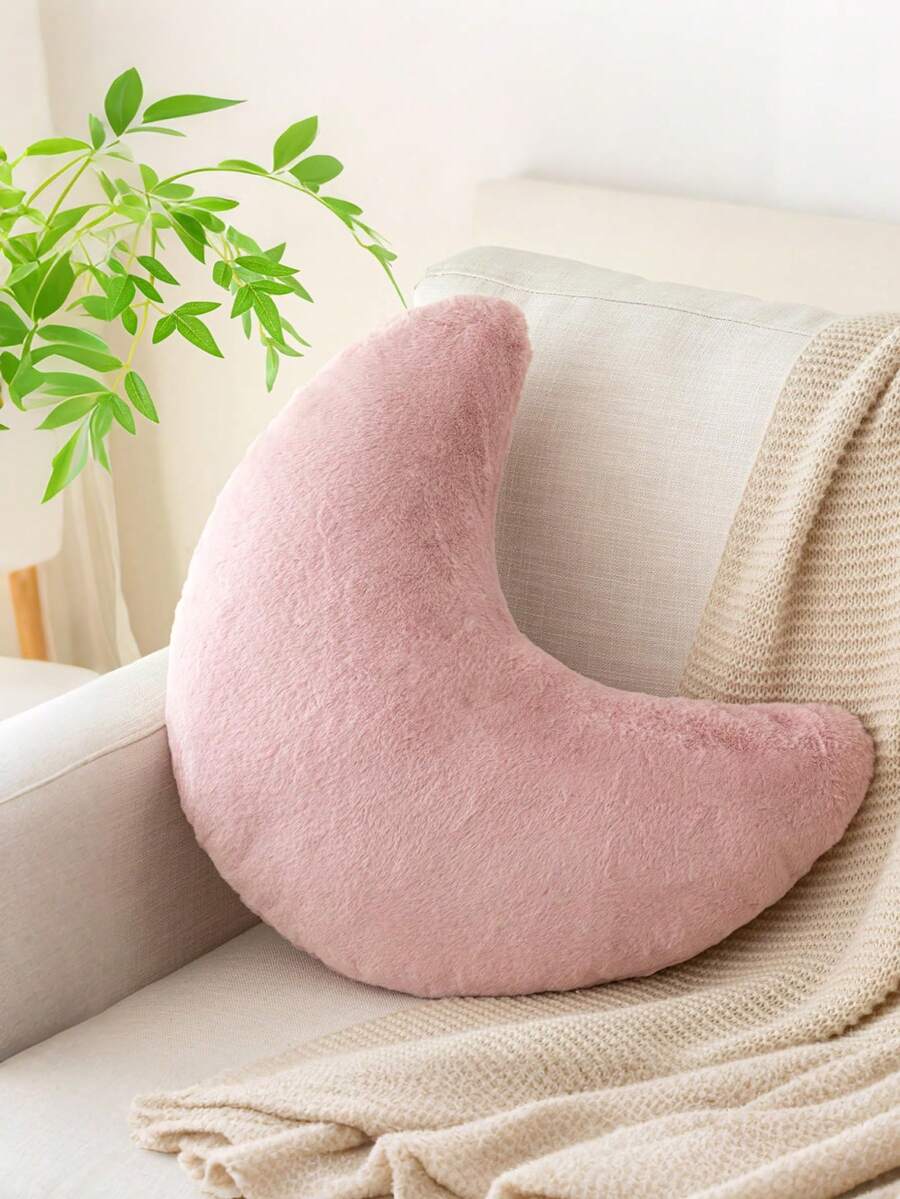 Almofada Decorativa em Forma de Lua de Pelúcia Sintética Macia, Adequada para Cama e Sofá. Almofada em Forma de Lua, Tapete Felpudo, Decoração de Almofada para Sofá, Quarto e Sala de Estar - Um Presente Perfeito para Família e Amigos. - Rosa chiclete - Visão 1