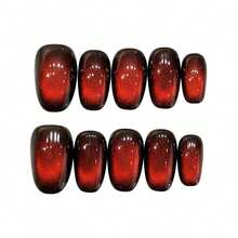 10pcs Press On Nails Short Oval Deep Red Glitter With Shatter Finish, Artificial False Nails For Party Wedding Photography Nail Art Handmade Press On Nails - Burgundy - View 13