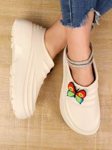 Women's Lightweight EVA Plus Size Slip-On Mules, Butterfly Decor Waterproof Non-Slip Backless Sandals, Adjustable Flat Soft Bottom Shoes Suitable For Beach, Hiking, Garden, Lab, Spring/Summer - Beige - View 4