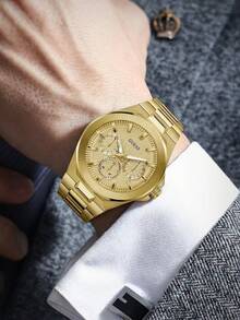 Guess 金色计时男士腕表，高级金属表带，奢华石英机芯，男士礼物，送给他的理想礼物 GW0798G2 - 金色 - 查看 3