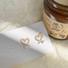 2只珍珠锆石耳环，时尚高端优雅百搭耳环，2026新款小众奢华耳环 - 金色 - 查看 4