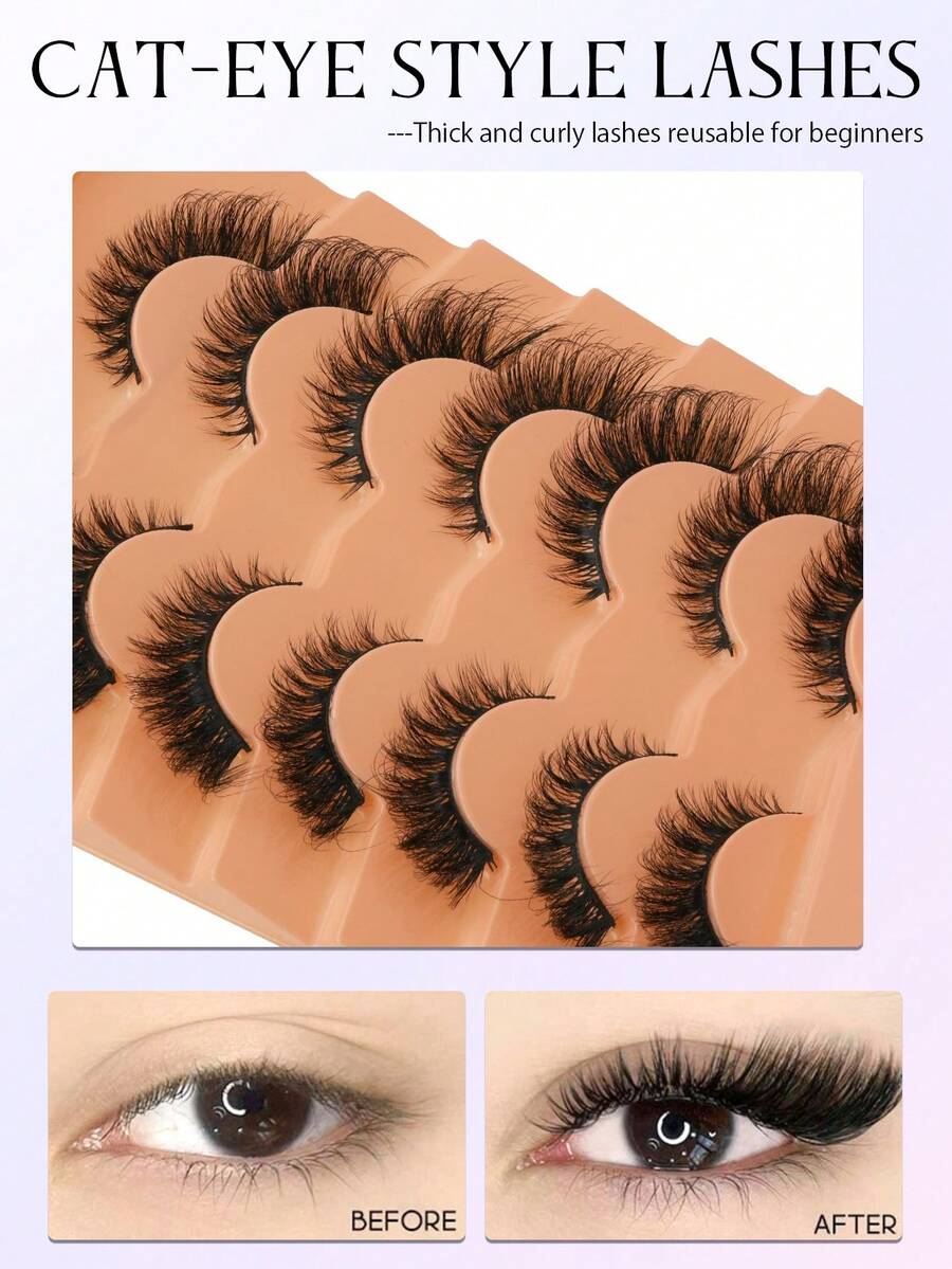 7对D卷度俄式假睫毛，自然蓬松仿貂毛睫毛，浓密纤长，打造狐狸眼提拉效果。 - 濃密款 - 查看 1