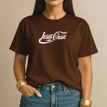 Women's T-Shirt 100% Cotton Jesus Christ Casual Christian Shirt Retro Style For Everyday Fashion - 鏽棕色 - 查看 1