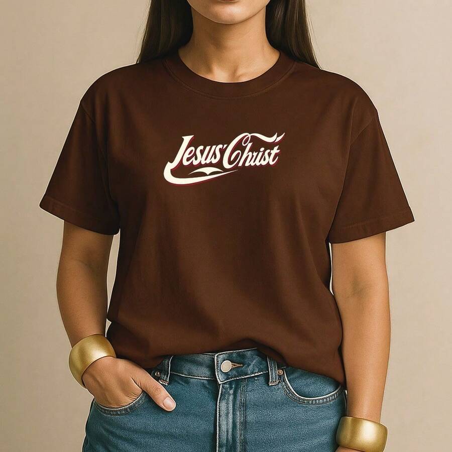 Women's T-Shirt 100% Cotton Jesus Christ Casual Christian Shirt Retro Style For Everyday Fashion - 鏽棕色 - 查看 1