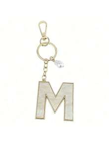 1pc 26 English Alphabet Faux Pearl Alloy Keychain Paired With Bowknot Ornaments, Popular Accessory, Backpack Charm Car Hanging Pendant Women Girls,Wallet And Handbag Accessories,Couple Pendant, Bag Pendant, Headphone Pendant,Suitable As A Family, Friends, Lovers, Mother's Day Gifts, Teacher Gifts, Birthday Gifts, Holiday Gifts - 金色 - 查看 7