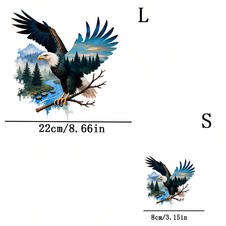 1 pieza/2 piezas/3 piezas Águila con alas extendidas, paisaje con impresión de transferencia de calor de alas de águila calva, para camiseta DIY, sudadera, jeans, sudadera con capucha, mochila, chaqueta, bolso, almohada