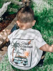 1件婴儿/幼儿男童休闲印花圆领短袖T恤，夏季童装 - 一件引人注目的T恤，为每个孩子带来欢乐和幸福！ - 白色 - 查看 1