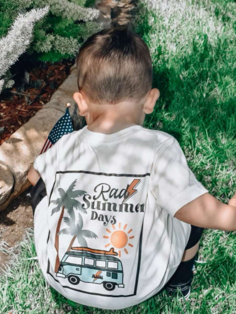 1件婴儿/幼儿男童休闲印花圆领短袖T恤，夏季童装 - 一件引人注目的T恤，为每个孩子带来欢乐和幸福！ - 白色 - 查看 1