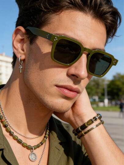 1 pieza Gafas de moda con marco de PC con remaches vintage, gafas decorativas versátiles y minimalistas unisex, gafas de conducción de alta gama para reducir la intensidad de la luz solar