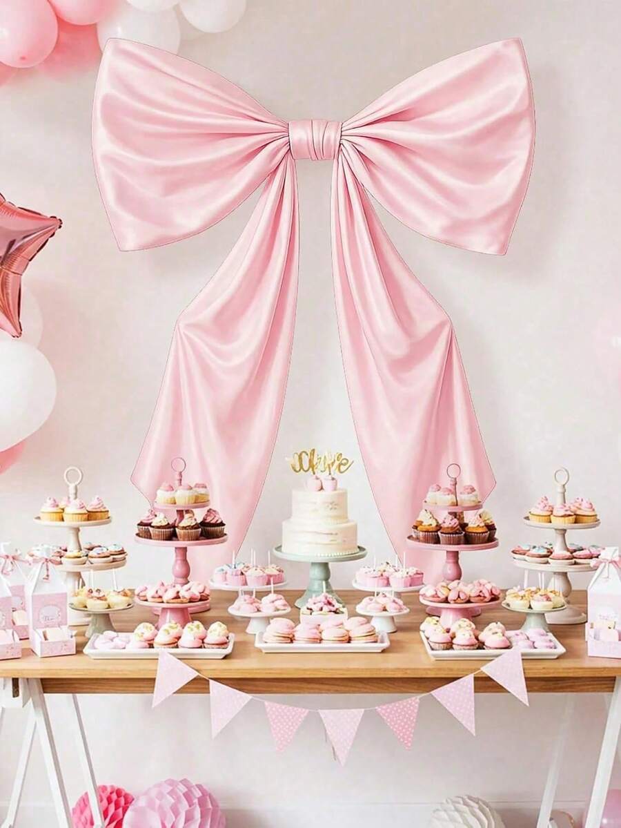1pc Large Bow Big Coquette Bow, Christmas Bow For Backdrop Birthday Party Room Wall Decor Giant Ribbon Tie Hanging Gift Coquette Wall Decor Photo Prop Perfect For Bridal Shower Wedding Party Decor - 彩色 - 查看 1