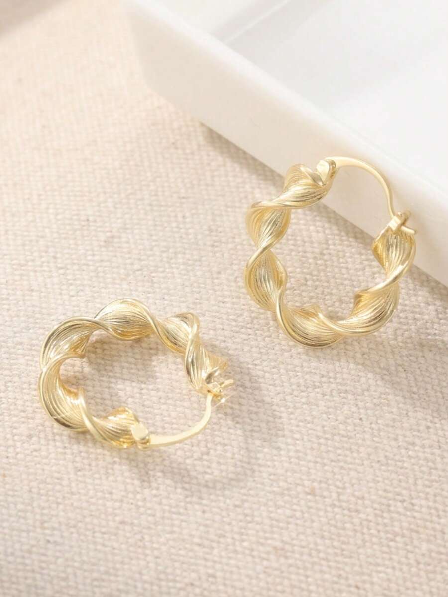 1 Pair Elegant Handmade Copper Wave Bracelet & Earrings Set, Luxury Fashion Jewelry, Perfect Gift For Wife And Girlfriend, Ideal For Travel And Vacation - Gold - View 1