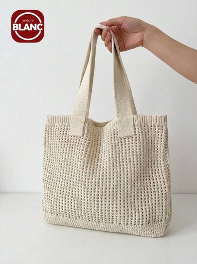 Summer Fashion Resort Beach Bag, Elegant White Ladies Handbag, Crochet Woven Women's Tote Bag, Lunch Bag, Shoulder Bag, Travel Essential, Cruise Essential, Suitable For Casual, Vacation, Shopping And Pairing With Business Casual Outfits, Suitable For Women, College Students, Mother's Day Gift, Wedding Bride & Bridesmaid Gift