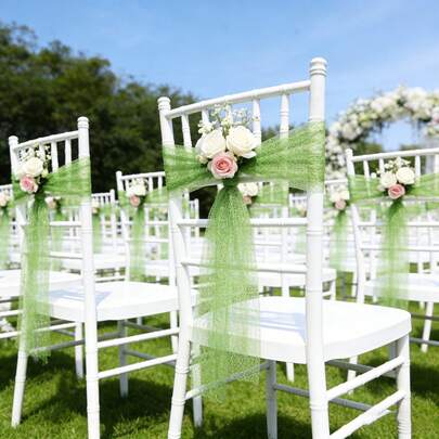 6条雪纺椅背装饰带，适用于婚礼装饰，40*275厘米/16*108英寸，可DIY，可重复使用，可水洗，蝴蝶结缎带，多种颜色可选，适用于餐厅、酒店、派对、毕业典礼等场合。