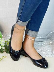 Women's Black Ballet Flats - Comfortable Soft Sole Low-Cut Slip-On Shoes, Lightweight Breathable, Elegant Minimalist Bowknot Detail, Classic Casual Daily Wear Flats - màu đen - Xem 4