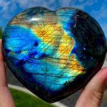 1pc Natural Flashy Labradorite Heart Shape - Unique Cabochon Cut, High-Gloss Smooth Polish, Convenient Flatback - Approx 10-600g, - Royal Blue - View 14