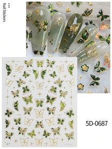 1片5D立体浮雕果冻蝴蝶美甲贴纸 - 金色激光蝴蝶美甲贴花，卡通主题自粘美甲装饰，适用于DIY美甲和足疗 - 綠色 - 查看 9