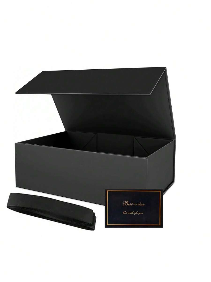 黑色礼盒套装，带磁吸盖 - 内含礼盒、贺卡和丝带，是馈赠佳品、伴娘礼物、精美礼盒设计和奢华生日礼物包装的理想之选。磁吸式封口设计，适合包装礼物，精美可爱，是生日礼物和奢华礼品包装的理想之选，也适用于赠送礼物、伴郎礼物、生日礼物、圣诞礼物、服装和大件礼物。 - 黑色 - 查看 1