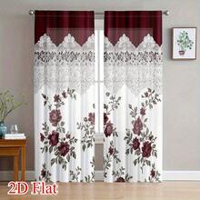 2D Flat, 2pcs Modern European Floral Curtains - Semi-Sheer Filtering Light Privacy Window Drapes With Burgundy Floral Pattern On White, Soft Textured Polyester Fabric, Light Filtering & Thermal Insulating Window Treatments For Living Room & Bedroom - Multicolor - View 1