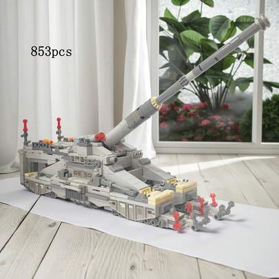 850pcs Gustav Theodor Dora Railway Gun Assembling Building Blocks Model, Military Simulation Historical Vintage Model, Home Decor Bookshelf Display, Adult Collectible Gift, 14+
