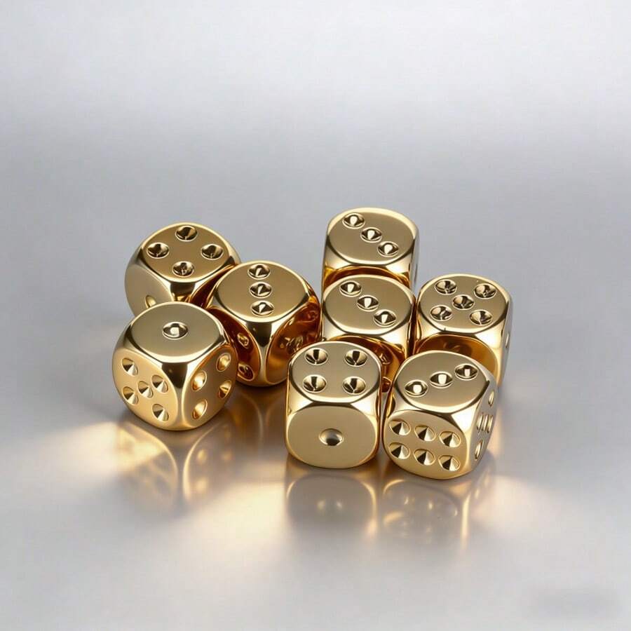 4颗精美纯铜麻将骰子 | 精心打造，适用于桌游、酒吧和KTV - 黄色，桌面游戏，酒吧老板和游戏爱好者 - 金色 - 查看 1