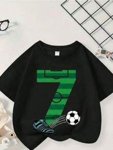 Camiseta  Infantil Masculina Juvenil Gráfico de Futebol Estilo, Gola Redonda, Verão Fashion - Preto - Visão 11