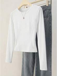 Women's Solid Color Slim-Fit Casual And Simple Red T-Shirt, Perfect For Valentine's Day Dates And Outings. - White - View 3