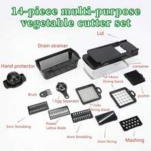 13/14pcs Multi-Function Vegetable Chopper Slicer Grater - With Hand Protector, Storage Container, Egg Separator, Kitchen Tools For Salad Preparation - Black - View 12