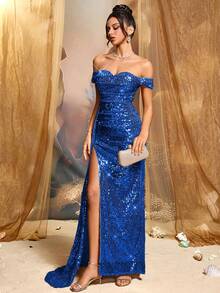 CHOSMO Đầm nữ kiểu dáng mới, màu trơn, lấp lánh, sang trọng, đính sequin, hở lưng, thích hợp cho đám cưới, tiệc tùng, sinh nhật, kỷ niệm, lễ tốt nghiệp, lễ hội âm nhạc, tiệc cocktail ngày lễ, tiệc tối trang trọng, chụp ảnh, dạ hội, biểu diễn sân khấu và hòa nhạc, quý 4 mùa xuân. - Xanh đậm - Xem 8