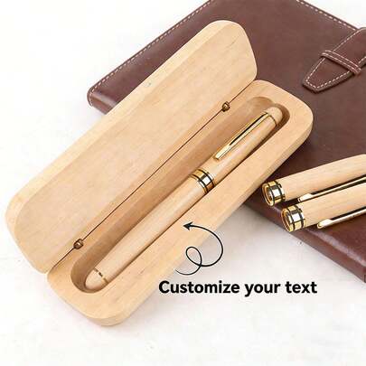 Personalized Maple Wood Pen Set, Customizable Engraved Signature Pen, Push-Button Cap, Medium Nib, Ideal Office Gift For Teachers, Anniversary, Valentine's Day