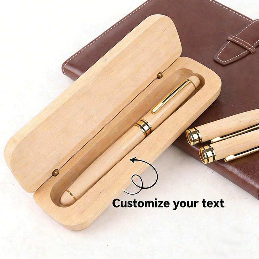 Personalized Maple Wood Pen Set, Customizable Engraved Signature Pen, Push-Button Cap, Medium Nib, Ideal Office Gift For Teachers, Anniversary, Valentine's Day - Multicolor - View 1