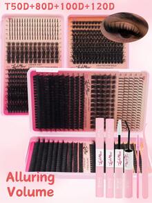 680PCS/1360PCS Extra Dense And Fluffy Wispy False Eyelashes, T50/80D/100D/120D Lash Cluters, Mixture Of Spikes, Faux Mink Lashes, 0.07mm D-DD Curl, 0.31-0.63inch Mixed Length, Thick Lash Clusters, Natural & Soft, Suitable For Any Style, Reusable Makeup Accessories Lash Clusters, Eyelash Clusters, Individual Eyelashes, Fake Lashes, With Lash Glue, Tweezers & Brush, Perfect For Valentine's Day, Mardi Gras, Festive Glam Beauty - Black - View 5