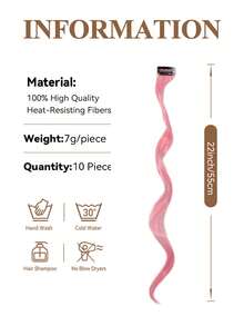 22 Inch 10pcs Synthetic Fiber Wavy Sakura Pink Heat Resistant Clip-In Hair Extensions, Suitable For Daily, Party, Cosplay - Watermelon Pink - View 4