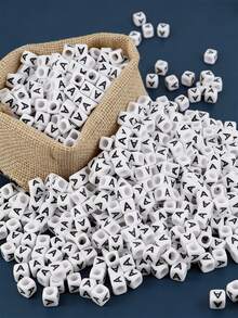 100/1000pcs/Pack White Background Black Letter Beads, 6mm Acrylic English Alphabet Square Letter Beads DIY Jewelry Making Accessories, Decorative Supplies | Overflowing Beads | Durable Bead Material For Jewelry Making - Black and White - View 36