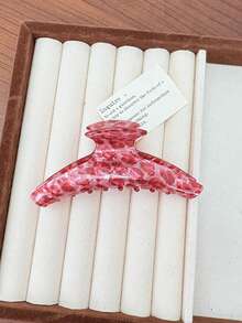 1pc French Pink Leopard Print Hair Claw Clip, Fashionable High-End Minimalist Chic Barrette, Stylish Hair Claw With Gold Foil Accent, Suitable As Valentine's Day Gift Women Hair Accessories Fashion Hair Clips - Pink - View 10