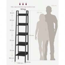 Estantería estrecha de 5 niveles para oficina, dormitorio, salón o cocina, diseño de escalera, color ébano, fácil de armar - Negro ébano - Ver 5