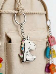1pc Custom Personalized Unicorn Keychain, Can Be Engraved With Any Text, A Meaningful Gift For Your Boyfriend Or Girlfriend, Fashionable Style - متعدد الألوان - مشاهدة 6