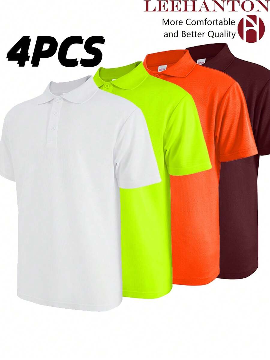 4-Pack Of Men's Lightweight, Breathable, Casual Sports Polo Shirts, Summer Short-Sleeved Polo Shirts, Solid Color, Simple Design, Multiple Colors Available, Men's Gift, Valentine's Day Gift. - 白色+黃色+橙色+紅酒 - 查看 1