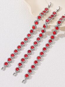 Elegant Women Round Red Rhinestone Chain Bracelet Fashion Jewelry Valentines,Mother's Day,Wedding Gift - Style 1 - View 3