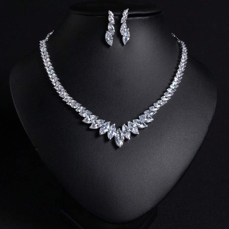 Bộ 3 món trang sức bạc, bộ dây chuyền, dây chuyền nữ, bộ trang sức nữ, phụ kiện, bộ phụ kiện, dây chuyền kim cương, mặt dây chuyền, trang sức, dây chuyền, bông tai, bộ trang sức, trang sức nữ, đám cưới, phụ kiện cưới, thích hợp cho nữ/cô dâu/phù dâu/ngày lễ/tiệc tùng/đám cưới/tiệc chiêu đãi, quà tặng ngày Valentine