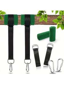 Dây đai chuyên dụng cho võng ngoài trời, dài 150cm, dây buộc võng trên cây, dây treo võng kèm miếng đệm chống ma sát (có hai màu xanh lá cây và xám để lựa chọn), chịu được trọng lượng 120 pound. - Nhiều màu - Xem 1