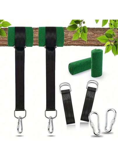 户外吊床专用树带 150cm 系绳吊床带带防摩擦垫片套装（护片绿灰两色可选）可承重 120 磅