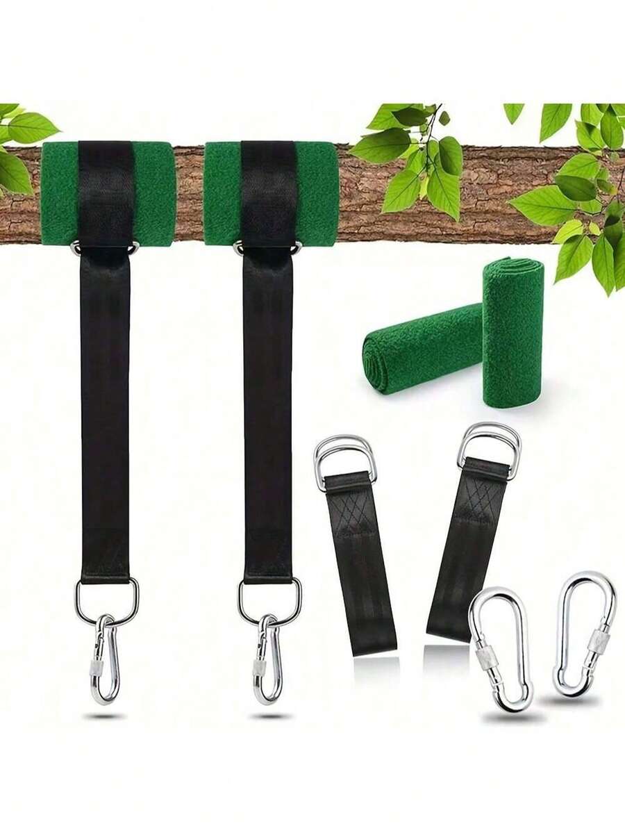 Dây đai chuyên dụng cho võng ngoài trời, dài 150cm, dây buộc võng trên cây, dây treo võng kèm miếng đệm chống ma sát (có hai màu xanh lá cây và xám để lựa chọn), chịu được trọng lượng 120 pound. - Nhiều màu - Xem 1