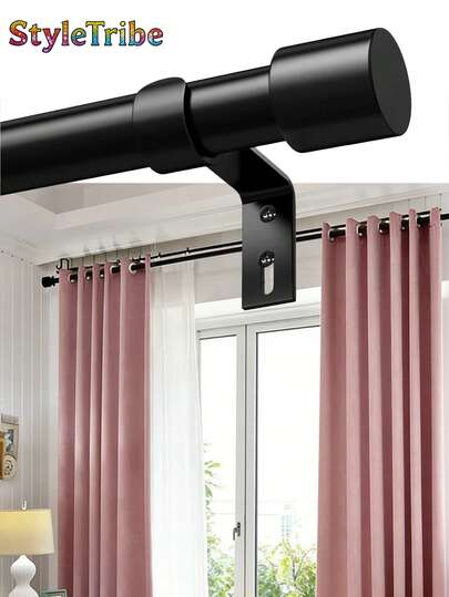 Barra de cortina negra práctica, Conjunto de barras de cortina romanas negras ajustables de metal, barra de cortina de acero inoxidable resistente de hasta 3 m con 2 soportes y tornillos, se ajusta a ventanas de 28" a 120", diseño clásico simple, resistente al agua y a la corrosión, fácil de instalar, alta capacidad de carga, adecuado para divisor de habitación, dormitorio, sala de estar, cocina, baño, decoración de baño, decoración de verano, accesorios de baño, puede instalar cortinas ligeras, transparentes, cortinas de ducha, etc.