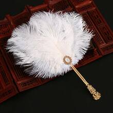 Evantai luxos din pene de struț, în stil vintage palatal, cu mâner decorat cu perle incrustate cu diamante sculptate în aur, recuzită foto pentru Hanfu și Qipao, evantai elegant de mână pentru banchete și baluri, accesoriu elegant și ornament decorativ pentru casă, Ziua Femeii, articole esențiale de călătorie, cadouri de nuntă, Y2k, dormitor, accesorii auto pentru femei, decor bucătărie, lucruri drăguțe - Multicolor - Vizualizare 10