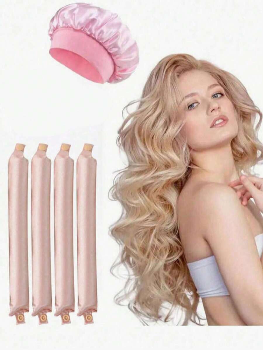 5pcs/4pcs/3pcs Hair Styling Set + Sleep Cap, No Heat Curling Wand, Convenient, Curling Tools, Scrunchie Curler, Sleep Hairstyling Tools, Women Foam Curling Iron - Multicolor - View 1